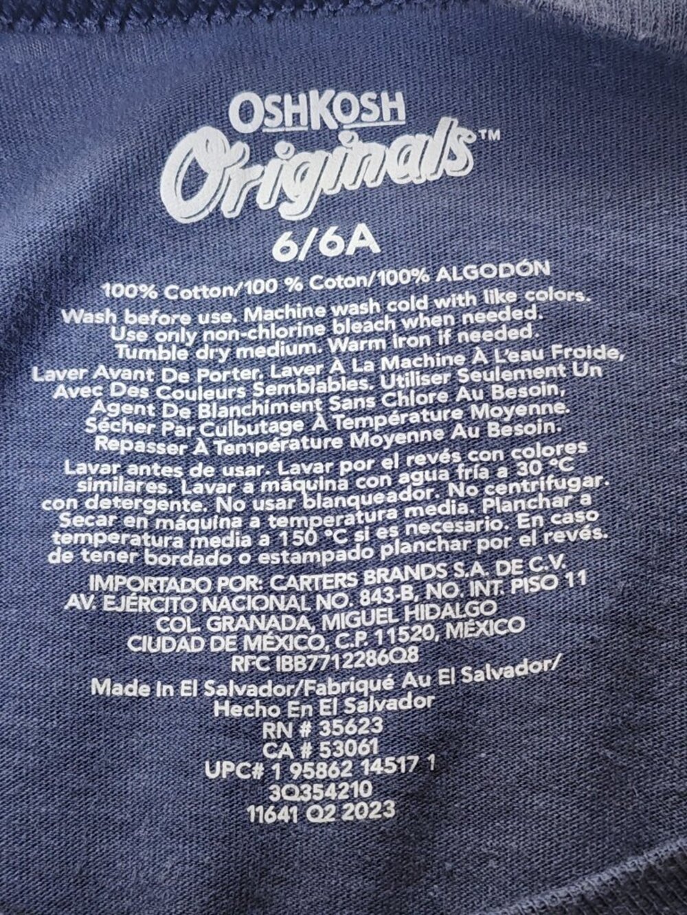 OshKosh Originals Navy Shark Graphic Long Sleeve Tee Size 6 - Picture 4 of 4